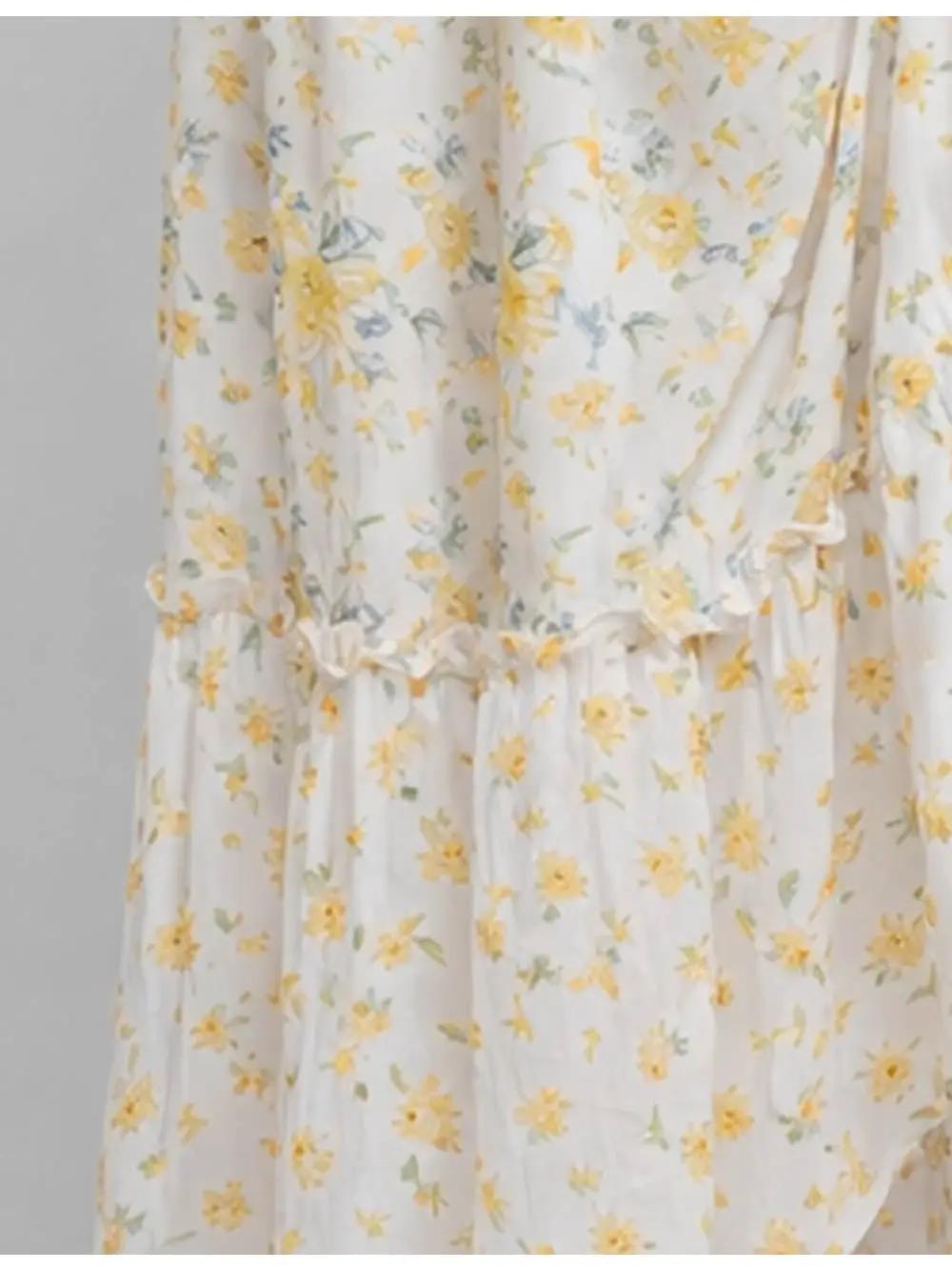 Floral Print Sweetheart Neck Puff Sleeves Maxi Dress