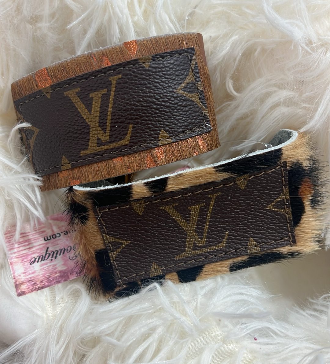 Upcycled LV Dark Leopard Cuff Bracelet