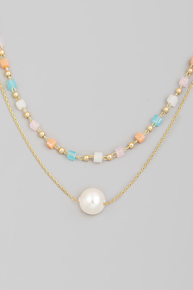 Layered Pearl Ball Charm Necklace