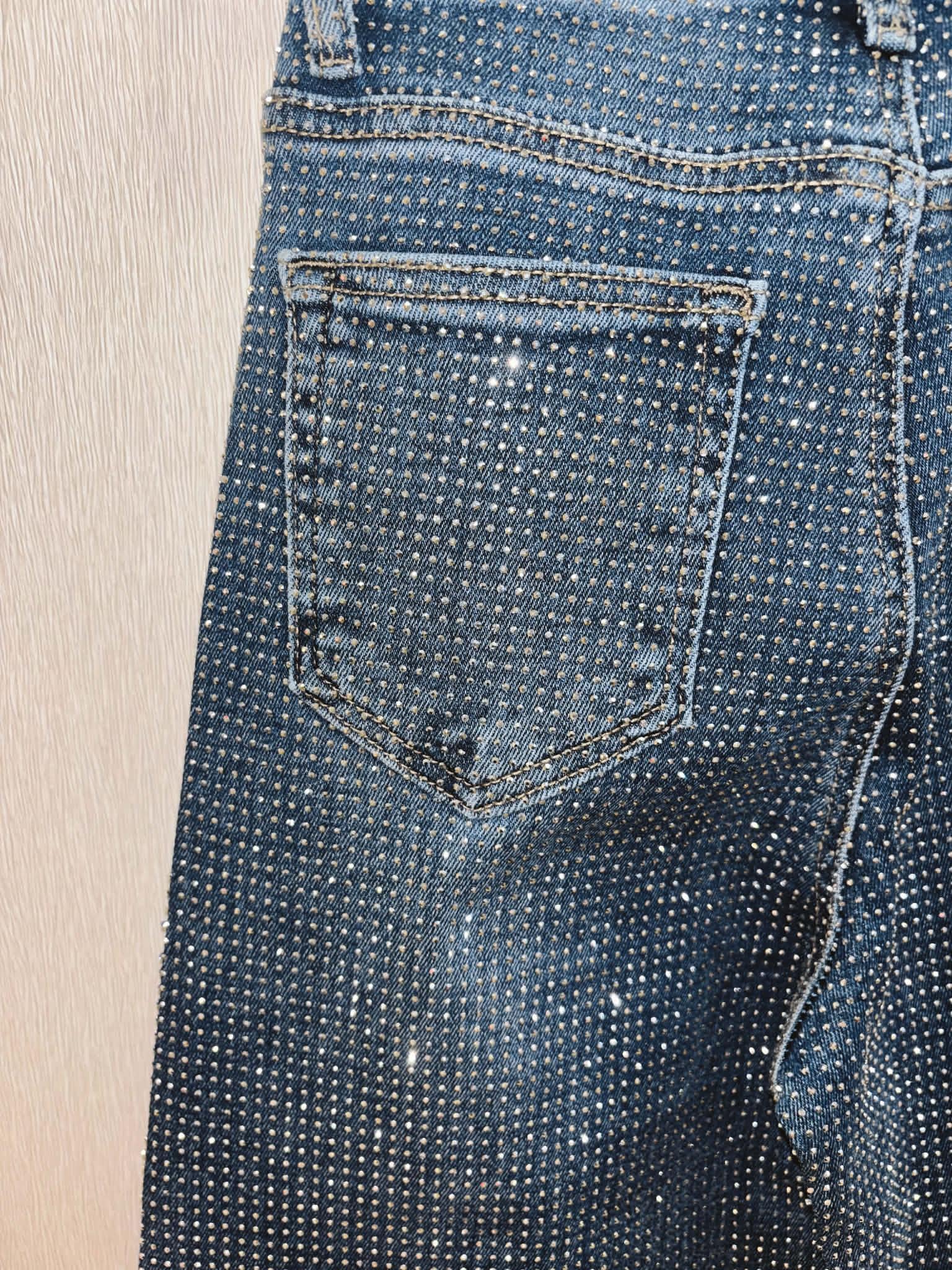 Nina Rossi Sequin Embellished Denim Wide Leg Jeans