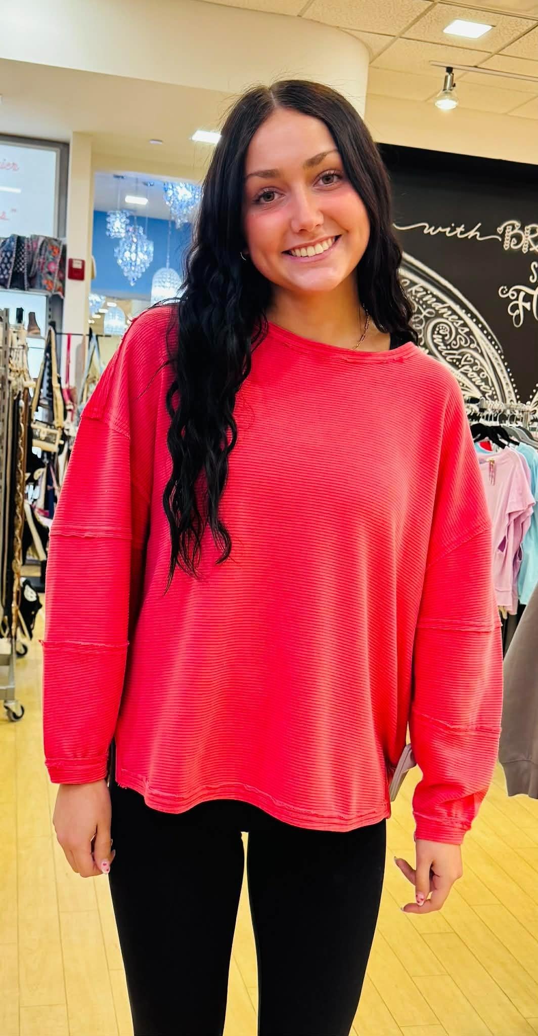 Exposed Seam Detail Long Sleeve Knit Top