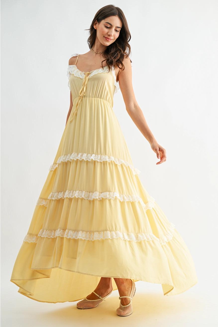Sunshine Lace-Trimmed Maxi Tiered Dress