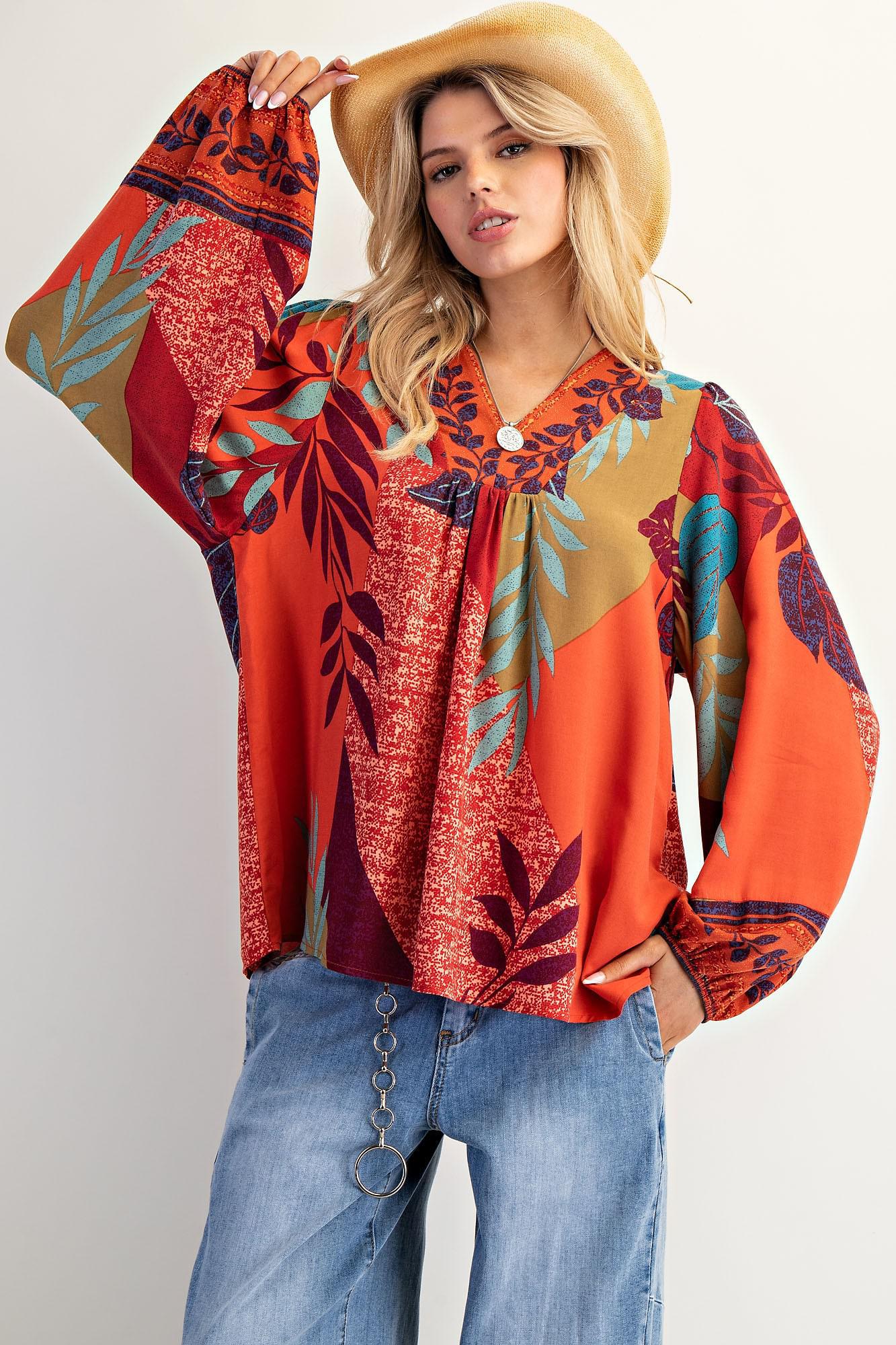 Rose Green Rayon Challis Blouse