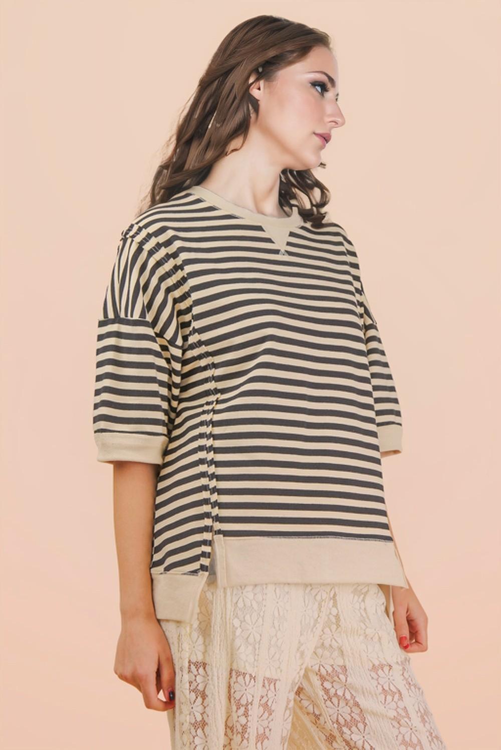 Black/Cream Oversized Stripe Casual Knit Top