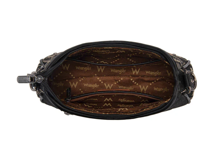 Wrangler Aztec Denim Studded Shoulder Bag - Black
