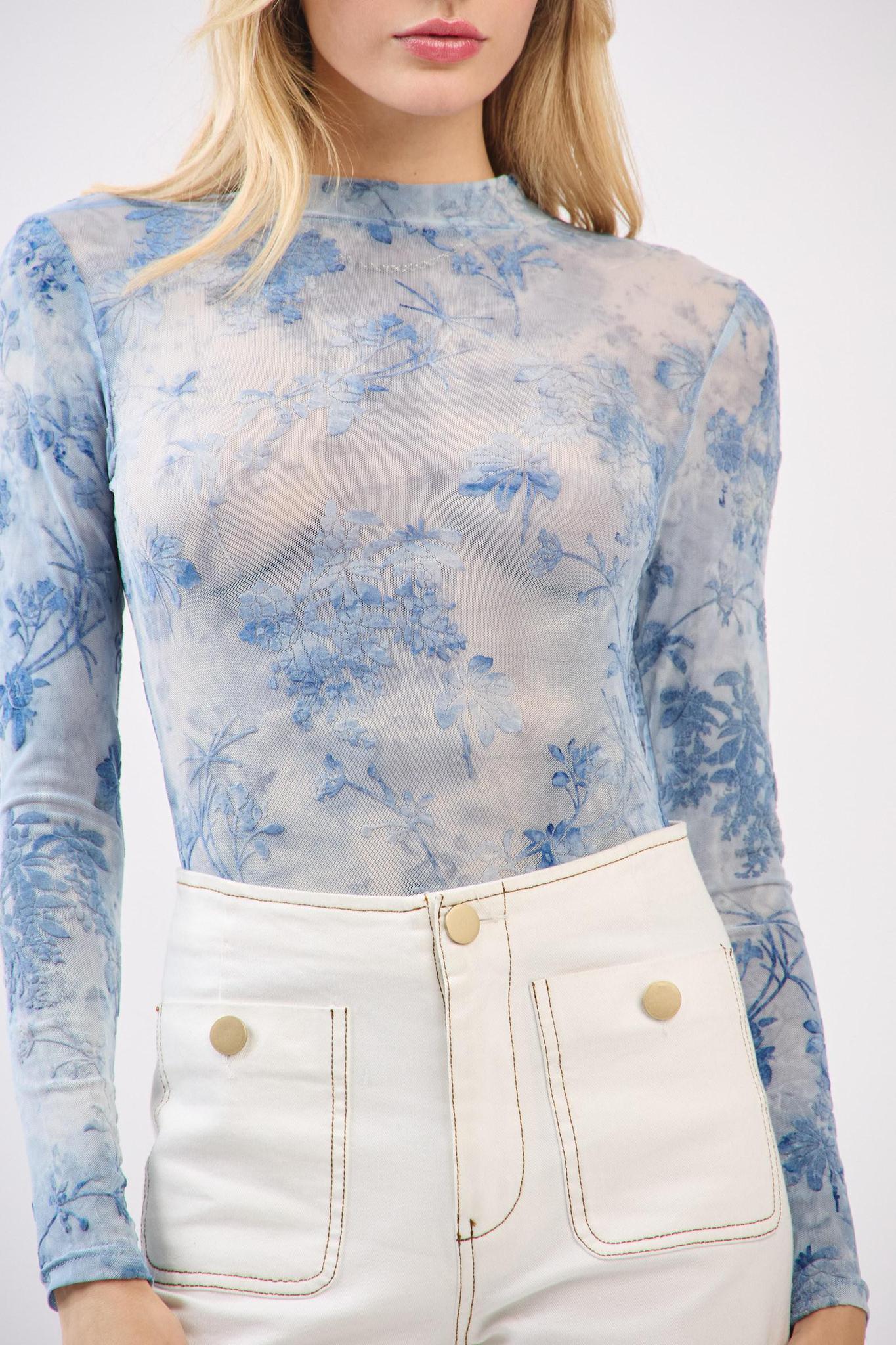 Blue Flocking Long Sleeve Bodysuit