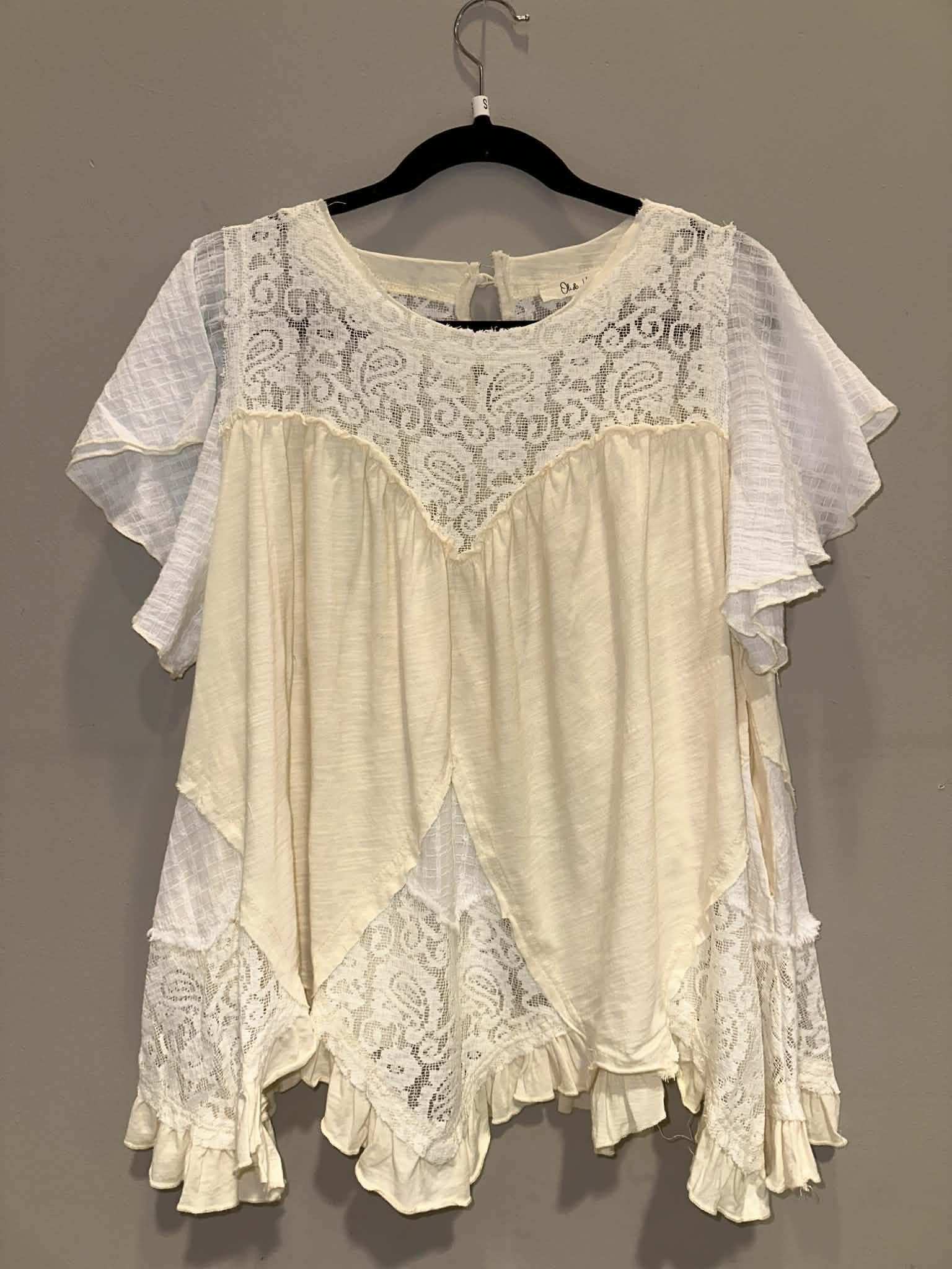 Washed Lace Mix Ruffle Hem Tunic