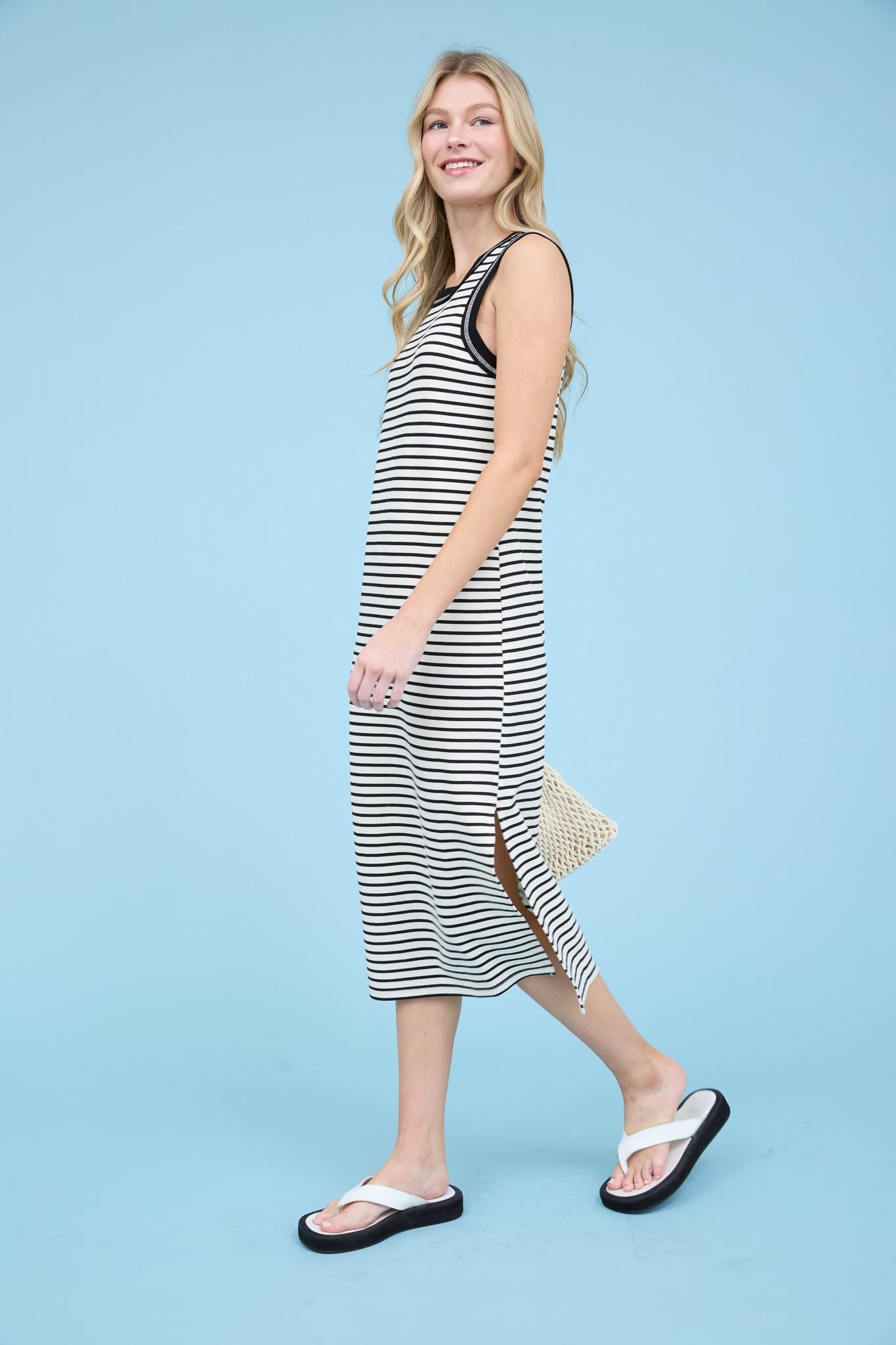 Stripe Side Slit Tank Maxi Dress