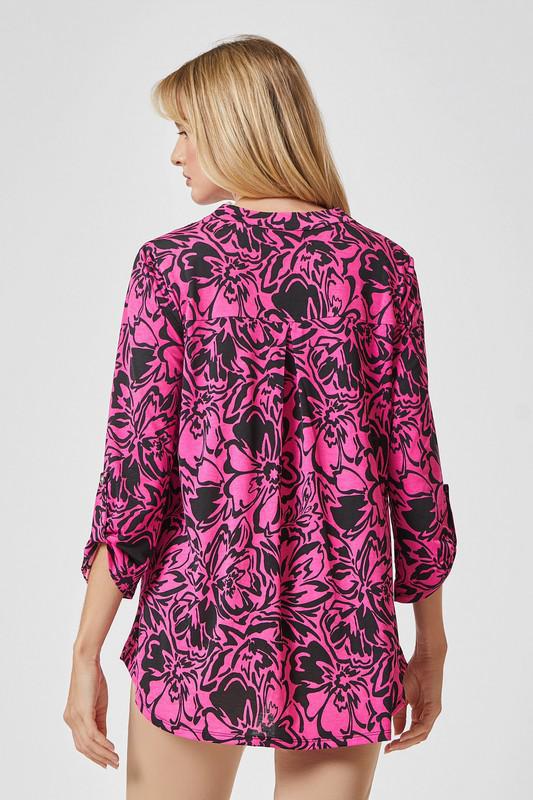 Magenta Black Floral Top