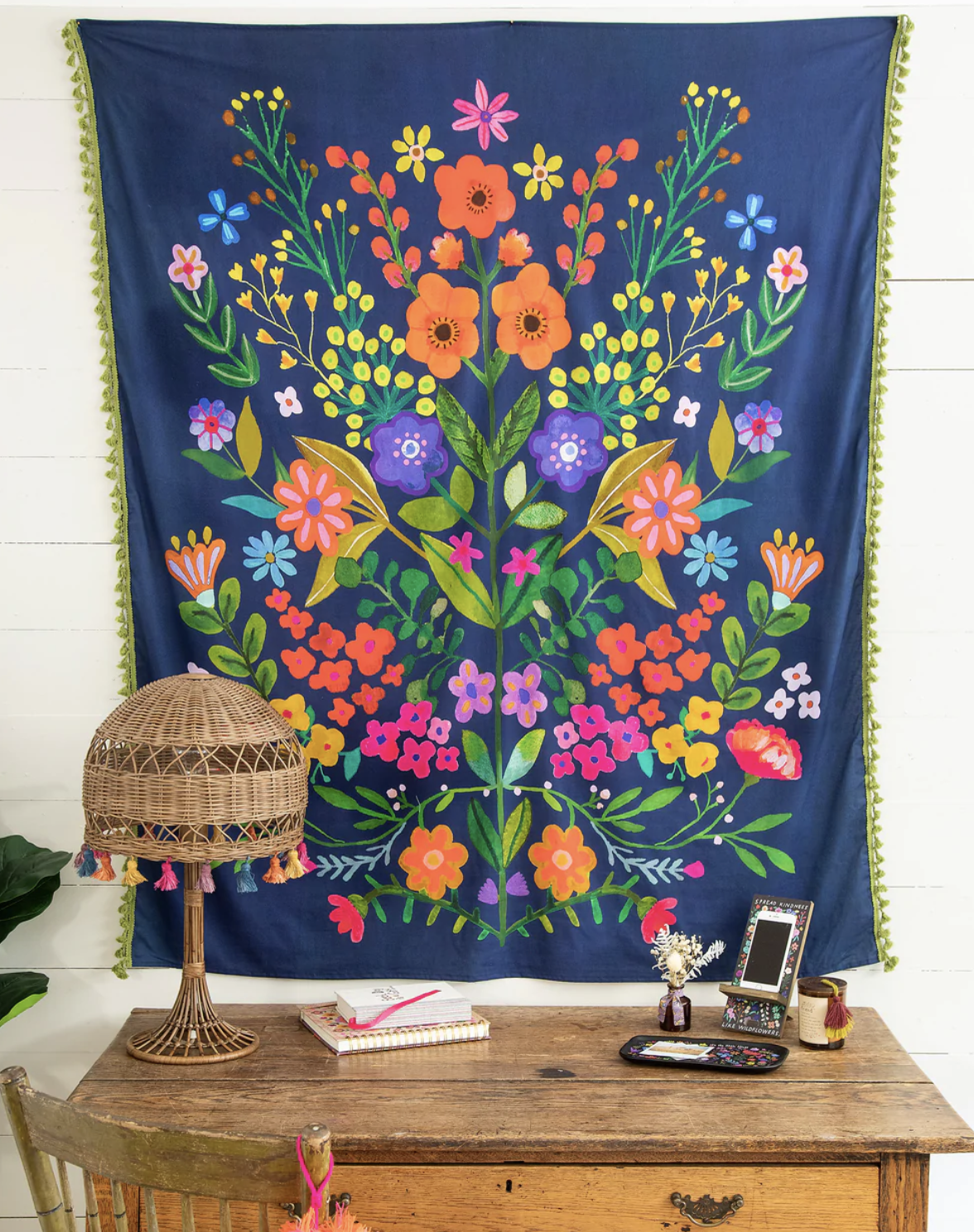 Midnight Floral Wall Tapestry