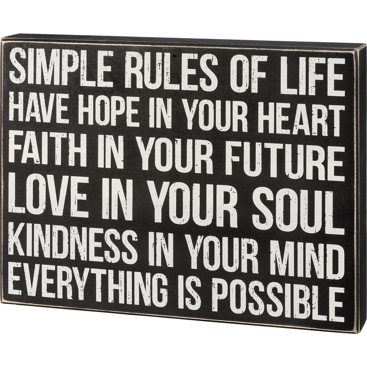 Simple Rules Of Life Box Sign