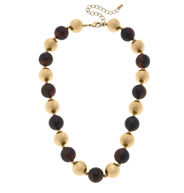 Ashley Ball Bead Necklace in Worn Gold & Tortoise