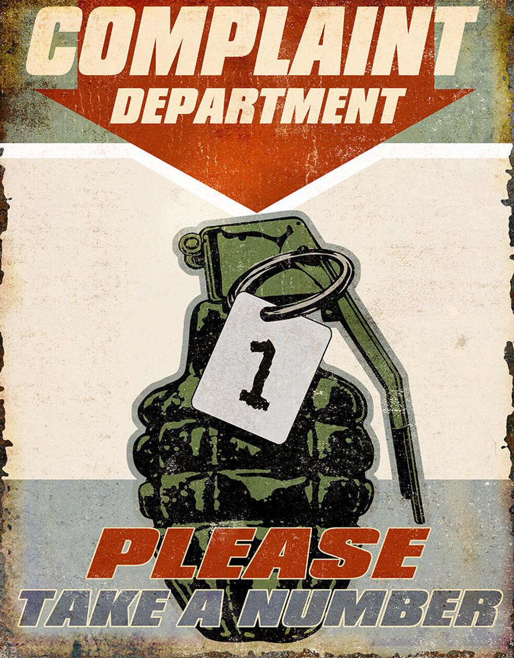 Complaint Department Tin Sign