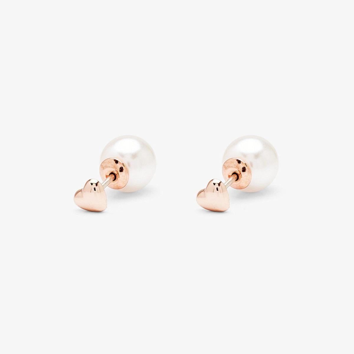 Pearl & Heart Double Side Stud Earrings