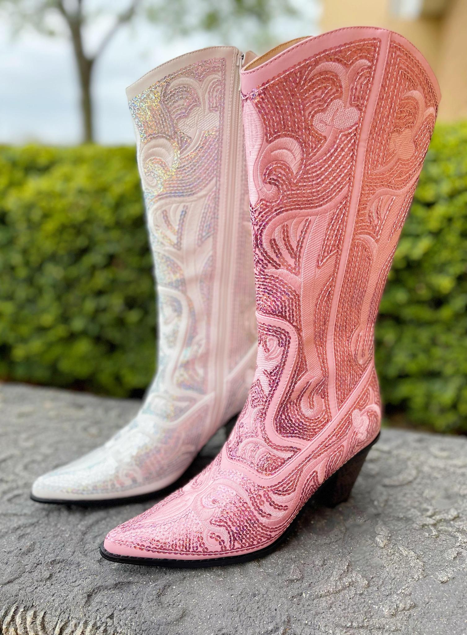 Pink sparkly outlet boots