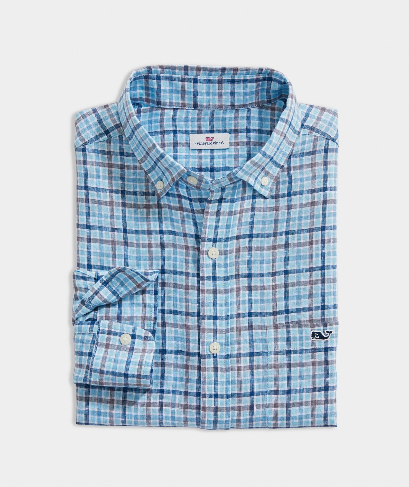 Classic Fit Plaid Shirt in Linen Jake Blue
