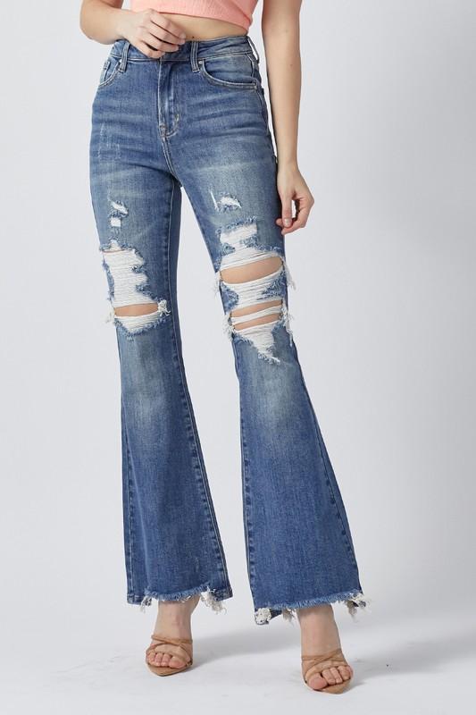 High Rise Distressed Flare