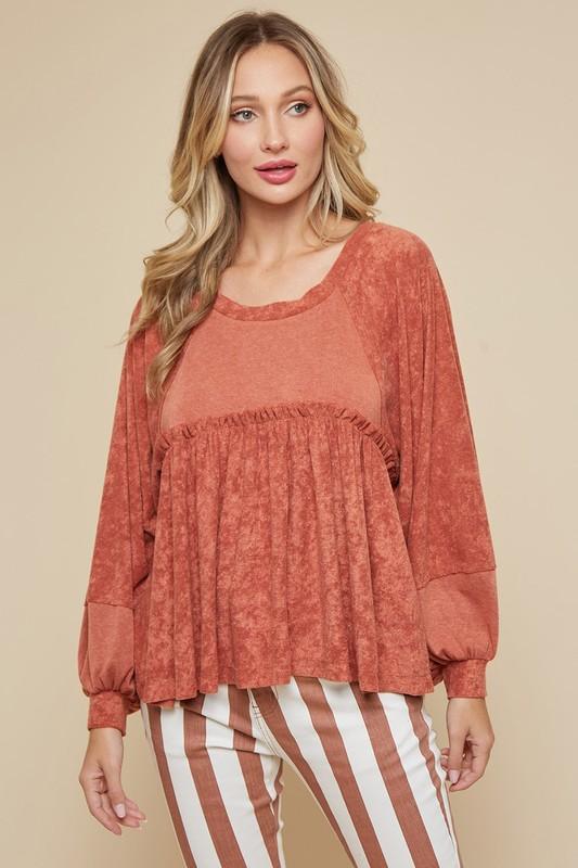 Rust Knit Baby Doll Top