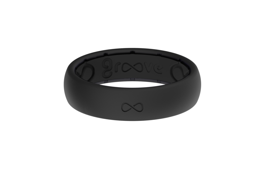 Thin Solid Black Groove Life Silicon Ring