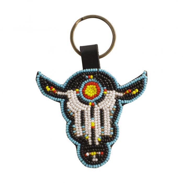 Leather Antique Bull Key Chain