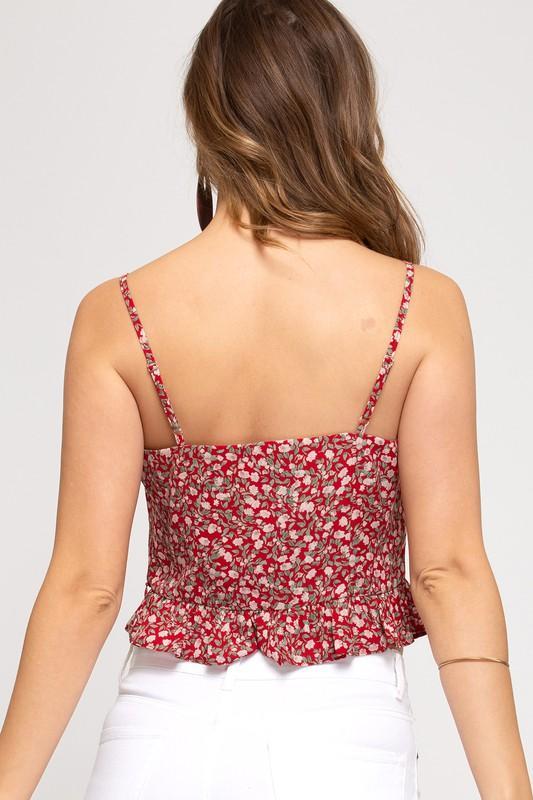 Red Floral Ruched