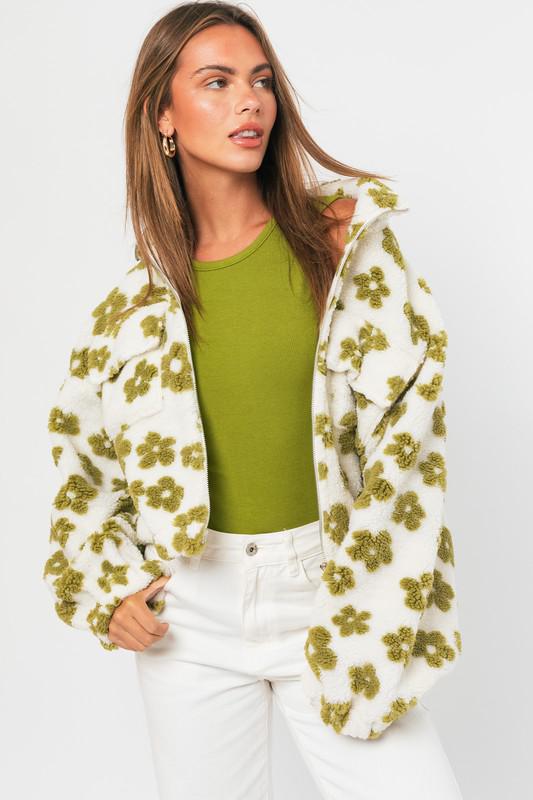 Green Floral Fleece Jacket