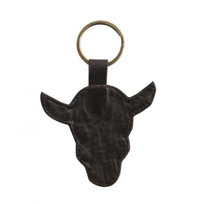 Leather Antique Bull Key Chain