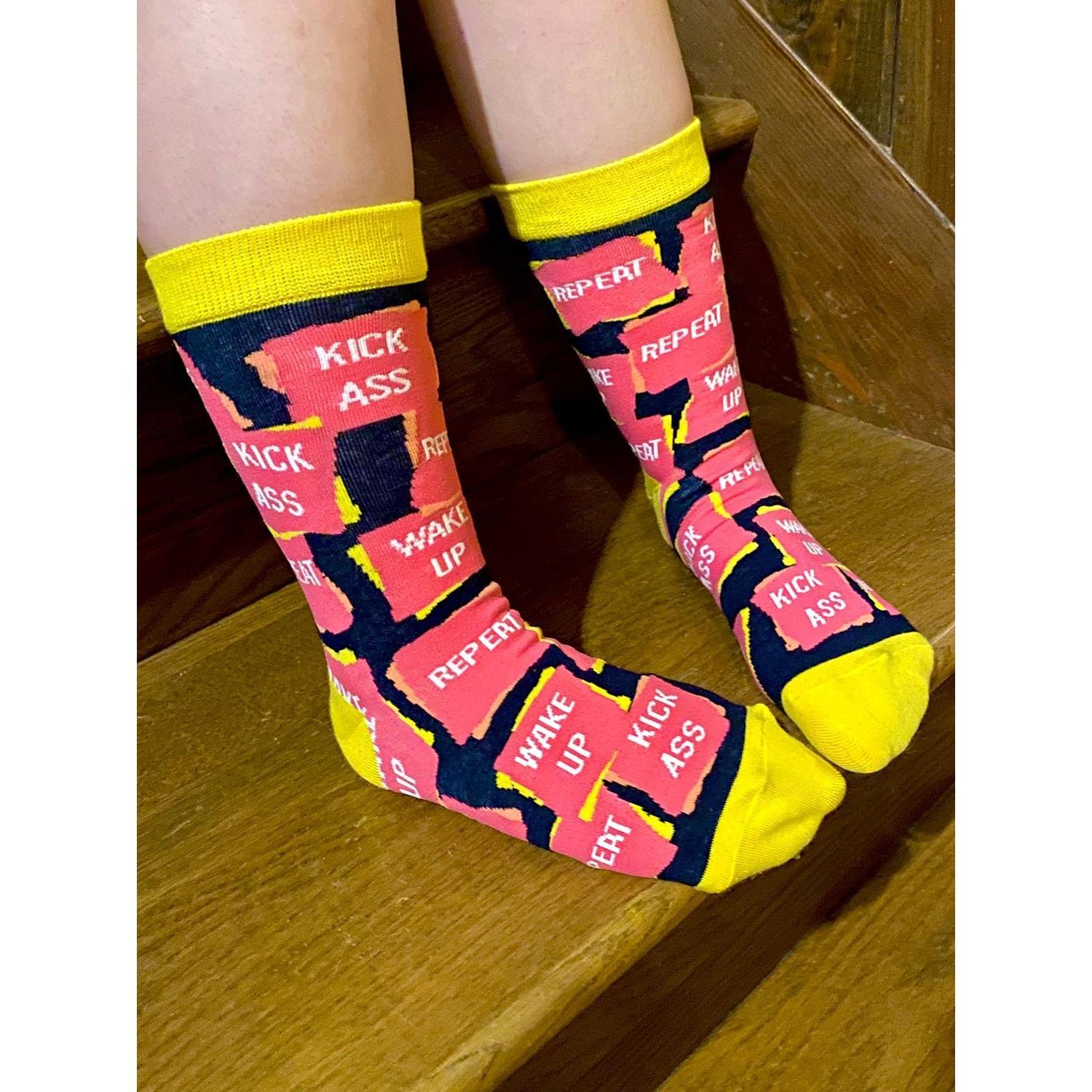 Wake Up Kick Ass Repeat Women's Crew Socks