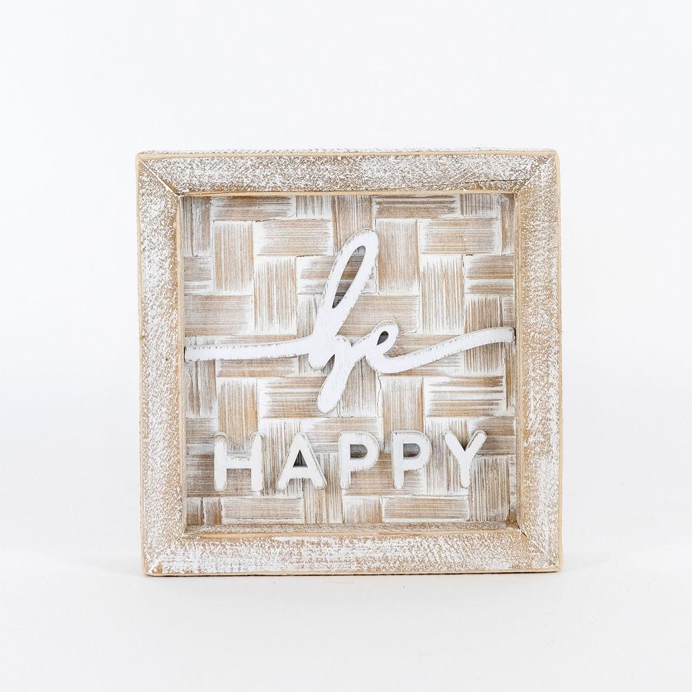 Be Happy Bamboo Wood Box Sign