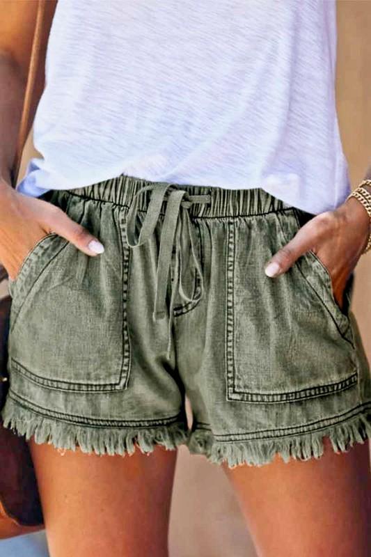 Green Distressed Shorts