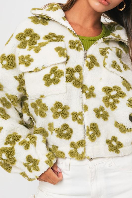 Green Floral Fleece Jacket