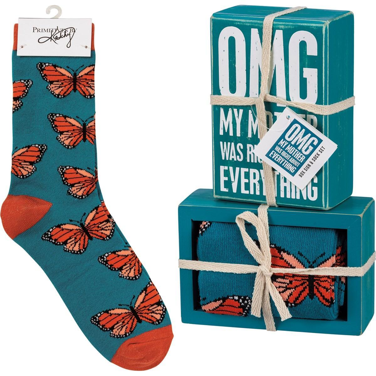 OMG My Mother Was Right Box Sign & Socks