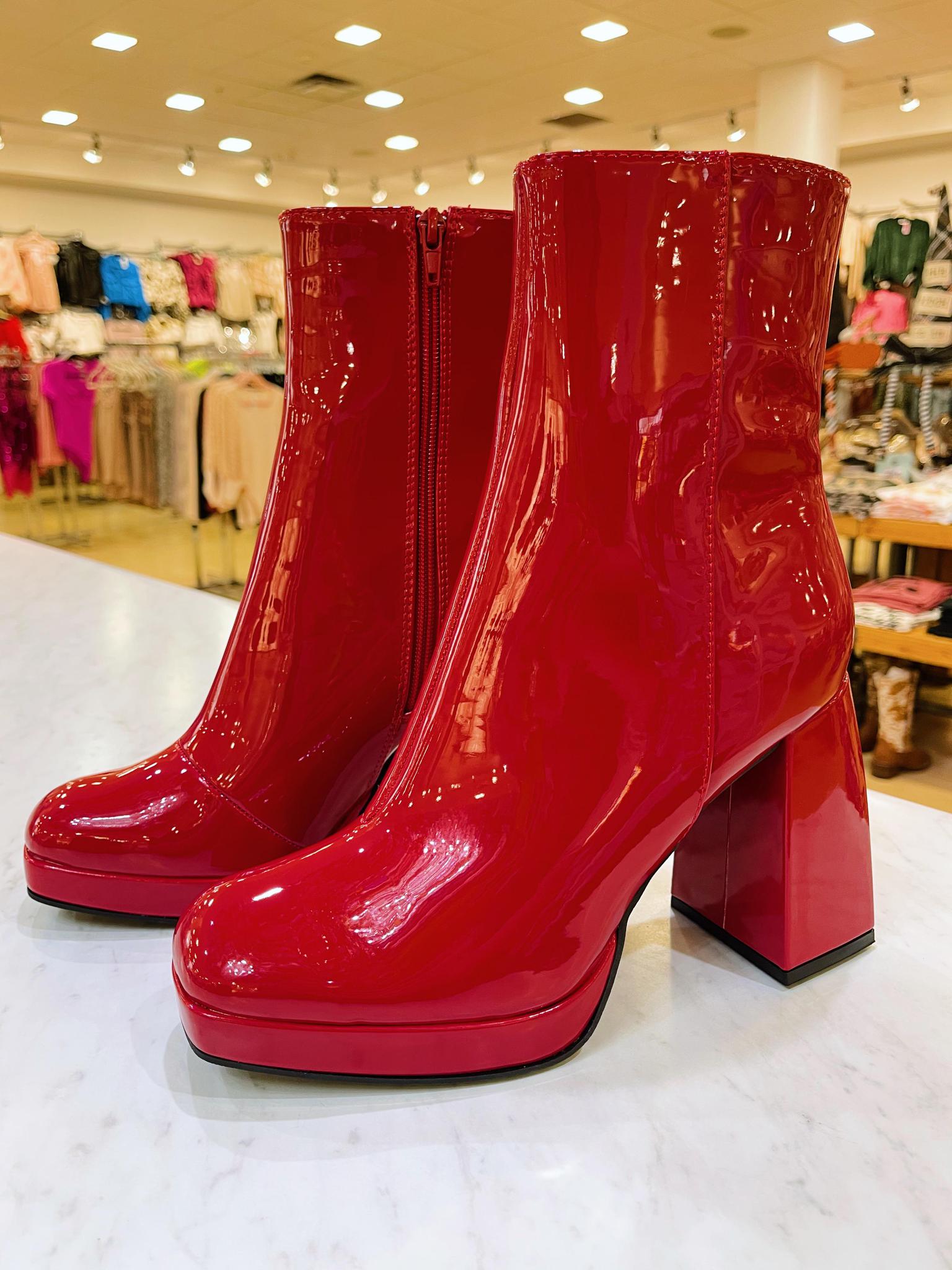 Red Platform Flared Heel Boot